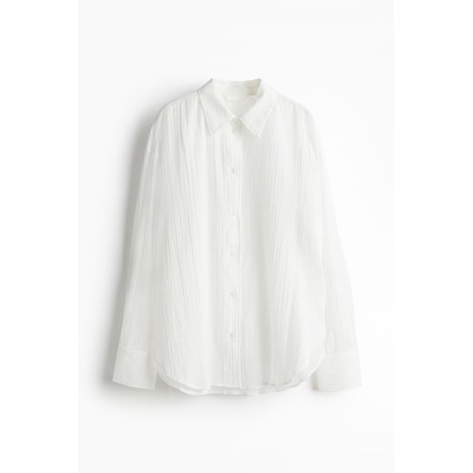 H & M - Kreszowana koszula bawełniana - Biały H & M L H&M