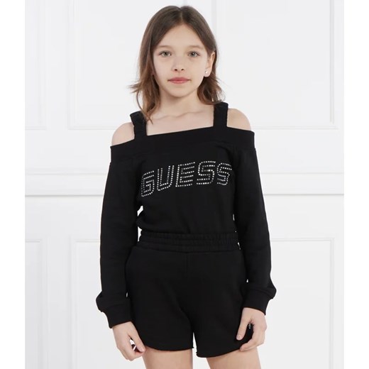 Bluza dziewczęca czarna Guess z wiskozy z napisem jesienna 