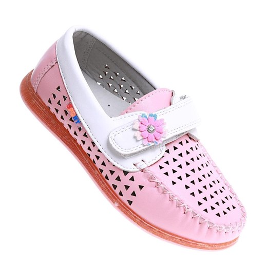 Różowe ażurowe buty dziewczęce na rzepy /F4-2 16017 T078/ ze sklepu Pantofelek24.pl w kategorii Mokasyny dziecięce - zdjęcie 171362035