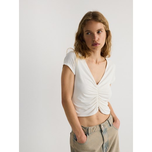 Reserved - Bluzka z modalu - złamana biel ze sklepu Reserved w kategorii Bluzki damskie - zdjęcie 171362136