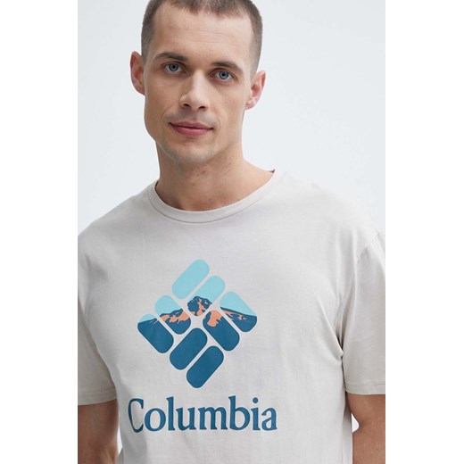 Columbia t-shirt bawełniany Rapid Ridge kolor beżowy z nadrukiem 1888813 ze sklepu ANSWEAR.com w kategorii T-shirty męskie - zdjęcie 171362927