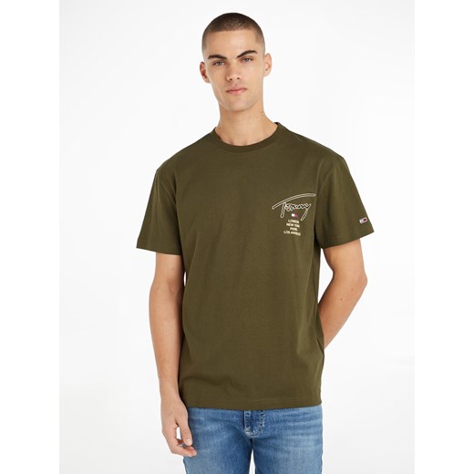 TOMMY JEANS Koszulka w kolorze oliwkowym ze sklepu Limango Polska w kategorii T-shirty męskie - zdjęcie 171365545