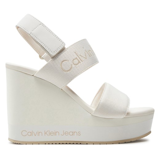 Sandały Calvin Klein Jeans Wedge Sandal Webbing In Mr YW0YW01360 Biały ze sklepu eobuwie.pl w kategorii Sandały damskie - zdjęcie 171369535