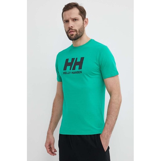 Helly Hansen t-shirt bawełniany męski kolor zielony z aplikacją ze sklepu ANSWEAR.com w kategorii T-shirty męskie - zdjęcie 171371978