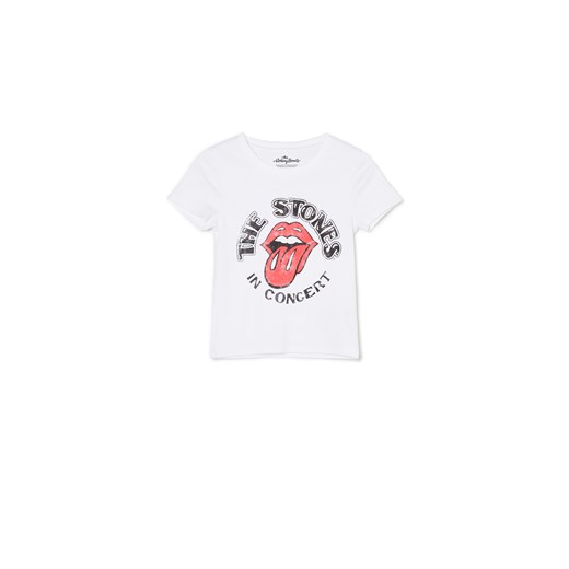 Cropp - Koszulka biała z krótkim rękawem The Rolling Stones - biały ze sklepu Cropp w kategorii Bluzki damskie - zdjęcie 171372595