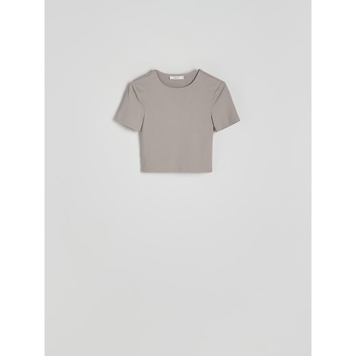 Reserved - Krótki t-shirt - jasnoszary ze sklepu Reserved w kategorii Bluzki damskie - zdjęcie 171373188