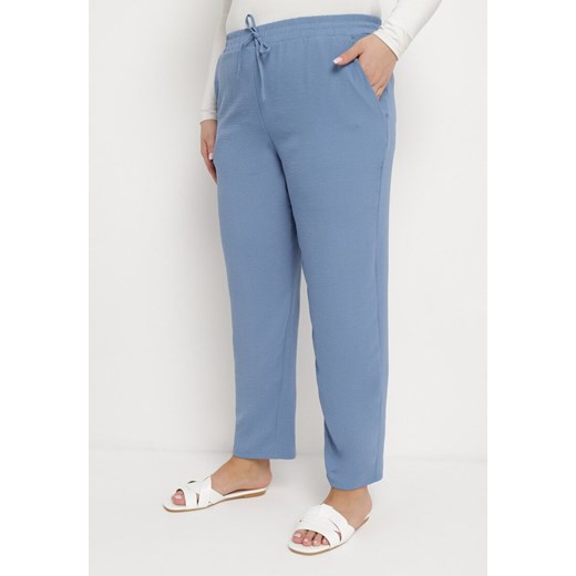 Niebieskie Casualowe Spodnie z Elastyczną Gumką w Pasie z Wsuwanymi Kieszeniami Mousesa ze sklepu Born2be Odzież w kategorii Spodnie damskie - zdjęcie 171374247