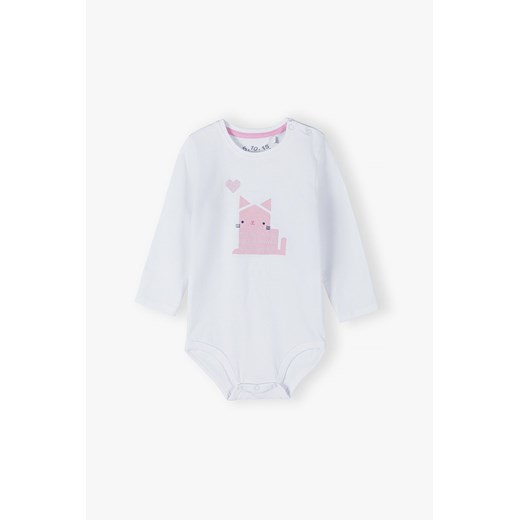 Body z długim rękawem - białe z kotkiem ze sklepu 5.10.15 w kategorii Body niemowlęce - zdjęcie 171375409