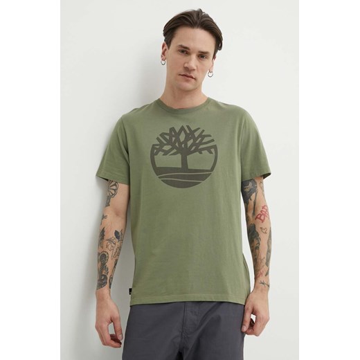 Timberland t-shirt bawełniany męski kolor zielony z nadrukiem TB0A2C2RAP61 ze sklepu ANSWEAR.com w kategorii T-shirty męskie - zdjęcie 171395428