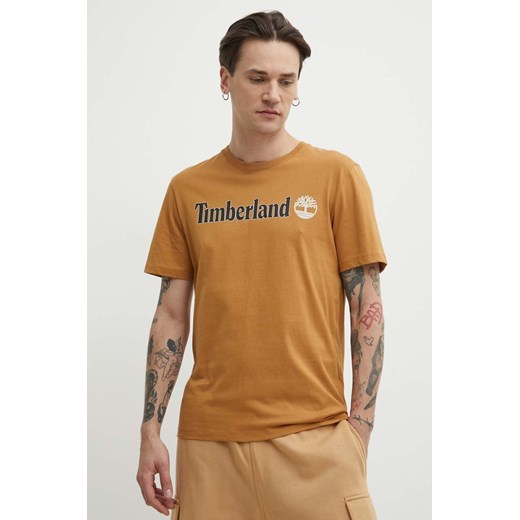 Timberland t-shirt bawełniany męski kolor brązowy z nadrukiem TB0A5UPQP471 ze sklepu ANSWEAR.com w kategorii T-shirty męskie - zdjęcie 171395447