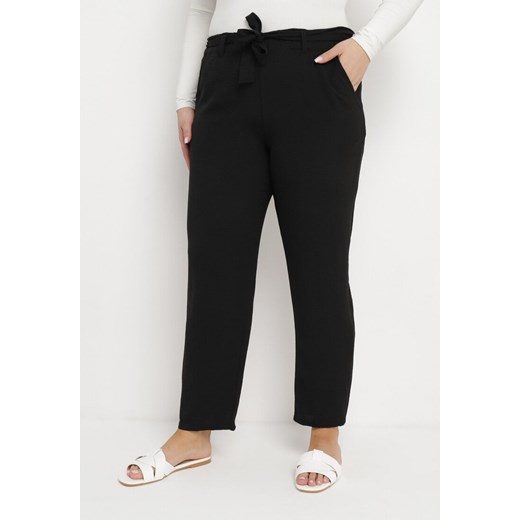 Czarne Spodnie Regular Wiązane w Pasie w stylu Paperbag Tamburia ze sklepu Born2be Odzież w kategorii Spodnie damskie - zdjęcie 171396628