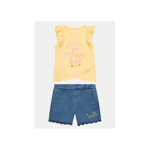 Guess Komplet t-shirt i spodenki K4GG03 K6YW3 Żółty Regular Fit ze sklepu MODIVO w kategorii Komplety dziewczęce - zdjęcie 171400285