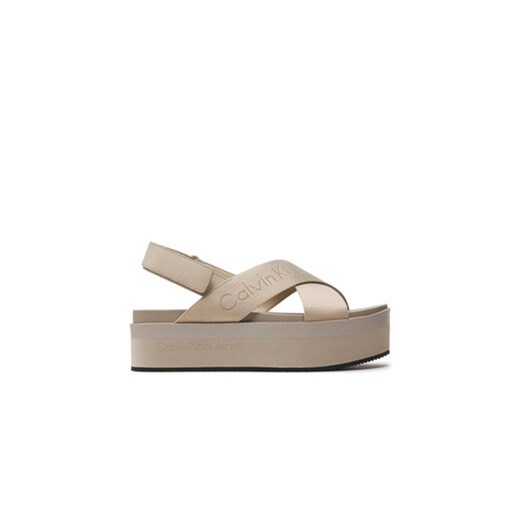 Calvin Klein Jeans Sandały Flatform Sandal Sling In Mr YW0YW01362 Beżowy ze sklepu MODIVO w kategorii Sandały damskie - zdjęcie 171400975