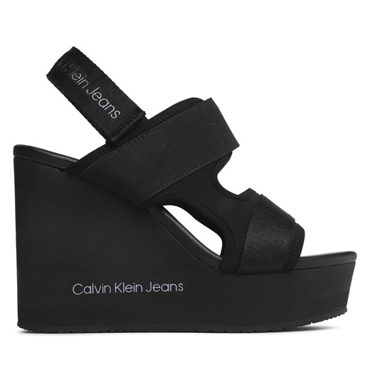 Sandały Calvin Klein Jeans Wedge Sandal Webbing YW0YW01073 Black/Lavender Aura 40 eobuwie.pl