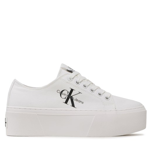 Tenisówki Calvin Klein Jeans Cupsole Low Txt YW0YW01033 Triple White 01T ze sklepu eobuwie.pl w kategorii Trampki damskie - zdjęcie 171402577