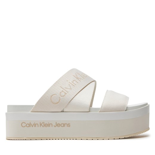 Klapki Calvin Klein Jeans Flatform Sandal Webbing In Mr YW0YW01361 Biały ze sklepu eobuwie.pl w kategorii Klapki damskie - zdjęcie 171403097