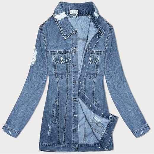 Luźna kurtka jeansowa z przetarciami niebieska (T2850) ze sklepu goodlookin.pl w kategorii Kurtki damskie - zdjęcie 171427966