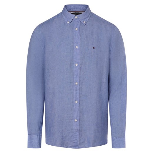 Tommy Hilfiger Męska koszula lniana Mężczyźni Regular Fit len niebieski jednolity ze sklepu vangraaf w kategorii Koszule męskie - zdjęcie 171428036