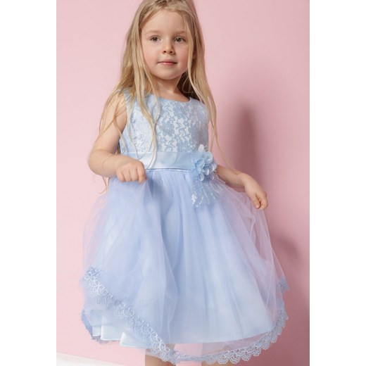 Niebieska Sukienka Princeska o Rozkloszowanym Fasonie z Aplikacją Kwiatka Alevirpa ze sklepu Born2be Odzież w kategorii Sukienki dziewczęce - zdjęcie 171430116