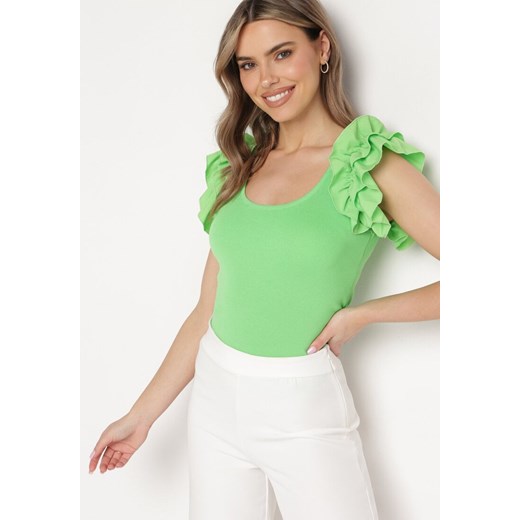 Zielony Top z Falbankami przy Ramionach Luciya ze sklepu Born2be Odzież w kategorii Bluzki damskie - zdjęcie 171430307