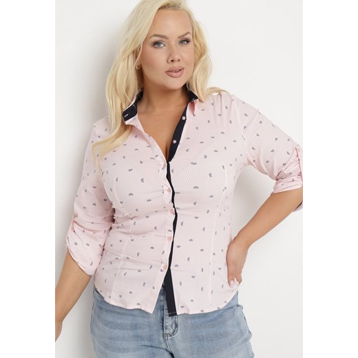 Różowa Koszula o Taliowanym Fasonie z Delikatnym Wzorem Starley ze sklepu Born2be Odzież w kategorii Koszule damskie - zdjęcie 171430519