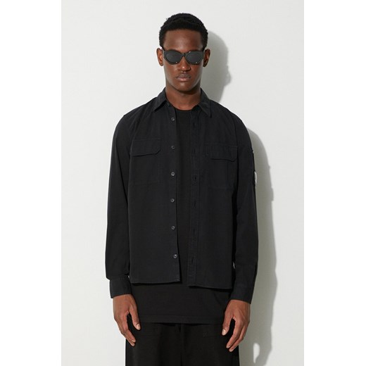 C.P. Company koszula GABARDINE BUTTONED SHIRT męska kolor czarny 15CMSH157A002824G ze sklepu ANSWEAR.com w kategorii Koszule męskie - zdjęcie 171435269