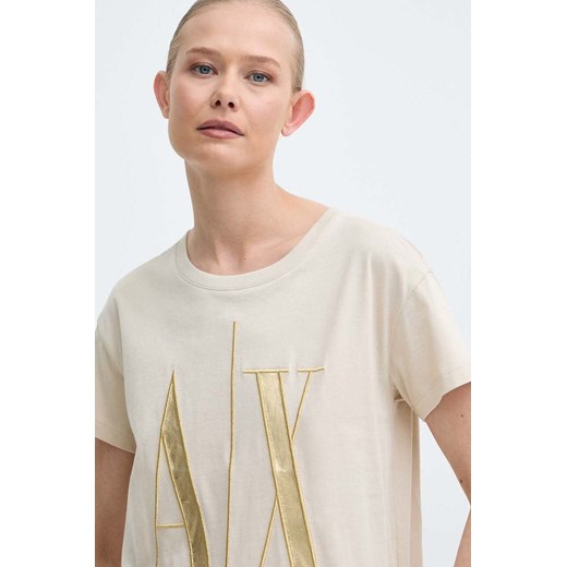 Armani Exchange t-shirt bawełniany damski kolor beżowy 8NYTMX YJG3Z ze sklepu ANSWEAR.com w kategorii Bluzki damskie - zdjęcie 171435778
