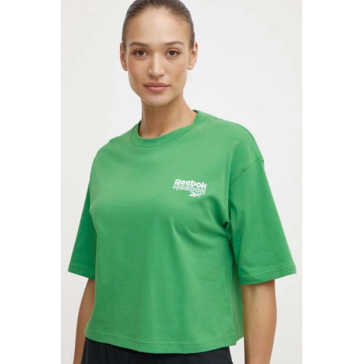 Reebok t-shirt bawełniany damski kolor zielony 100075957 ze sklepu ANSWEAR.com w kategorii Bluzki damskie - zdjęcie 171435855