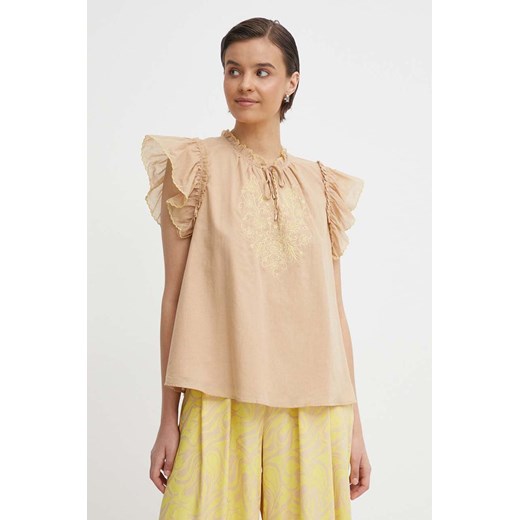 Mos Mosh bluzka bawełniana damska kolor beżowy z aplikacją ze sklepu ANSWEAR.com w kategorii Bluzki damskie - zdjęcie 171436037