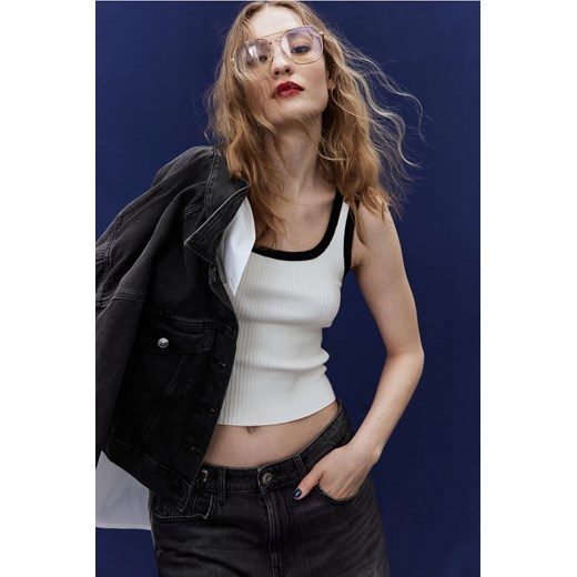 H & M - Dzianinowy top bez rękawów - Biały ze sklepu H&M w kategorii Bluzki damskie - zdjęcie 171438295