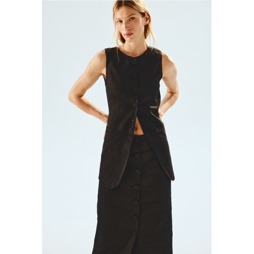 H & M - Lniana spódnica z guzikami - Czarny ze sklepu H&M w kategorii Spódnice - zdjęcie 171438368