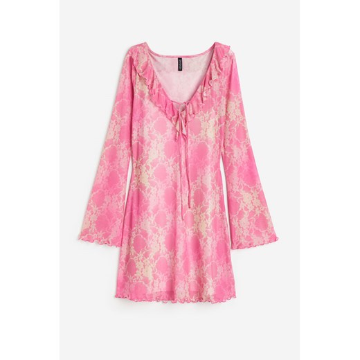 H & M - Siateczkowa sukienka z falbaną - Różowy ze sklepu H&M w kategorii Sukienki - zdjęcie 171438417