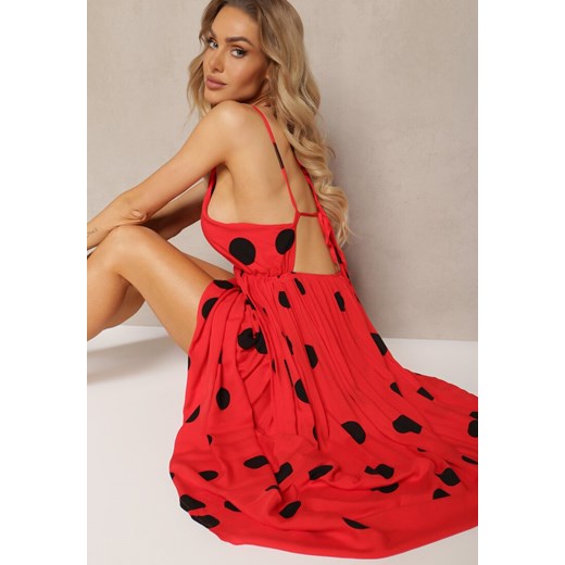 Czerwona Wiskozowa Sukienka z Gumką w Pasie i Wiązaniem na Szyi i Plecach Kamaries ze sklepu Renee odzież w kategorii Sukienki - zdjęcie 171438708