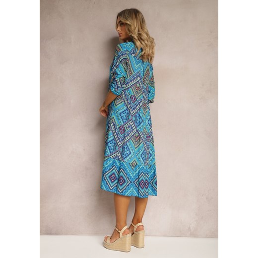 Niebieska Koszulowa Sukienka z Bawełnianej Tkaniny z Mozaikowym Wzorem Tesahina ze sklepu Renee odzież w kategorii Sukienki - zdjęcie 171439125