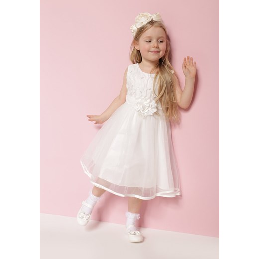 Biała Tiulowa Sukienka w Stylu Princeski z Aplikacjami 3D Piwira 128 Born2be Odzież