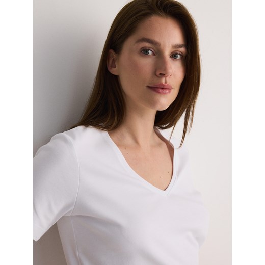Reserved - T-shirt z merceryzowanej bawełny - biały ze sklepu Reserved w kategorii Bluzki damskie - zdjęcie 171444495