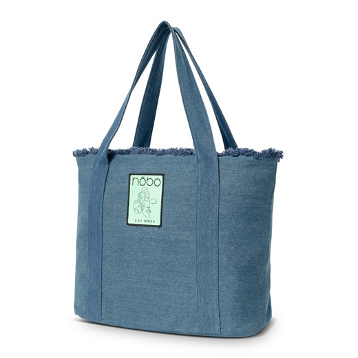 Shopper bag Nobo z tkaniny niebieska matowa duża na ramię 