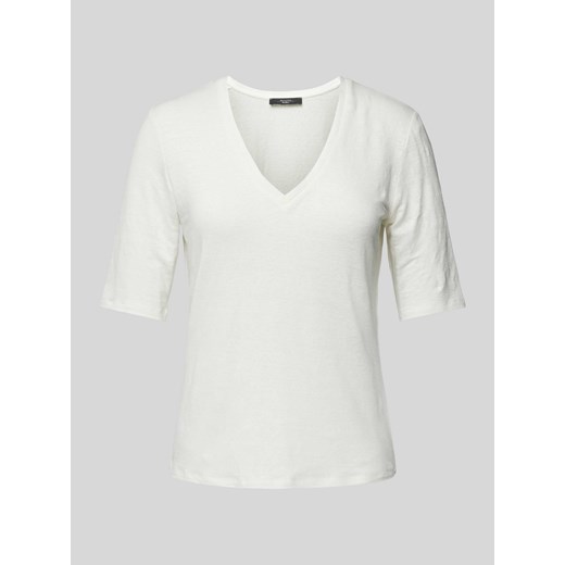 T-shirt z mieszanki lnu i elastanu z dekoltem w serek model ‘BRUNATE’ ze sklepu Peek&Cloppenburg  w kategorii Bluzki damskie - zdjęcie 171447088