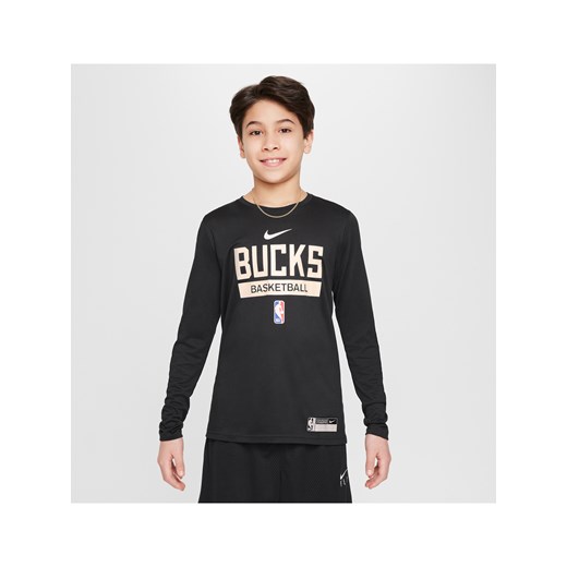Koszulka z długim rękawem do ćwiczeń dla dużych dzieci Nike Dri-FIT NBA Milwaukee Bucks - Czerń ze sklepu Nike poland w kategorii T-shirty chłopięce - zdjęcie 171447589