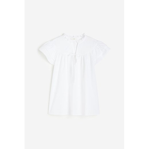 H & M - Popelinowa bluzka z falbankowym rękawem - Biały ze sklepu H&M w kategorii Bluzki damskie - zdjęcie 171447966