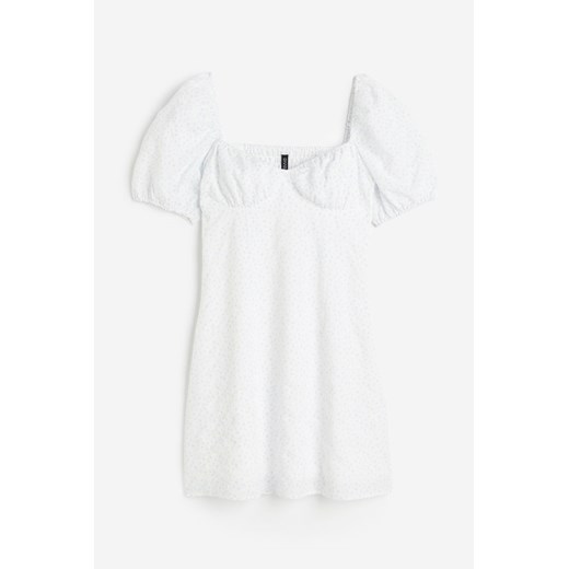 H & M - Krepowana sukienka z bufiastym rękawem - Biały H & M XL H&M