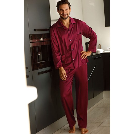 Satynowa piżama męska bordowa Lucas, Kolor bordowy, Rozmiar L, DKaren ze sklepu Primodo w kategorii Piżamy męskie - zdjęcie 171450189