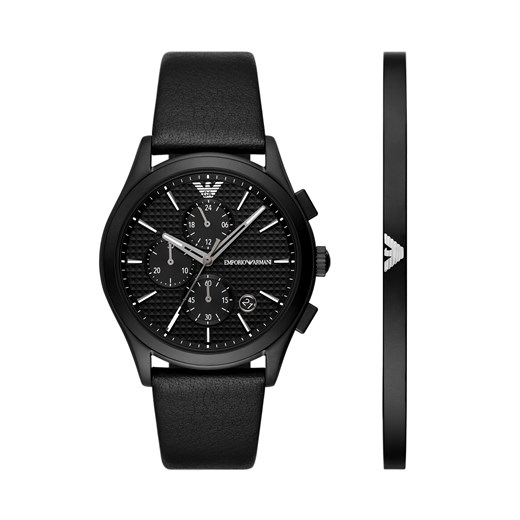 Zestaw zegarek i bransoletka Emporio Armani Paolo Gift Set AR80070SET Czarny ze sklepu eobuwie.pl w kategorii Zegarki - zdjęcie 171452547