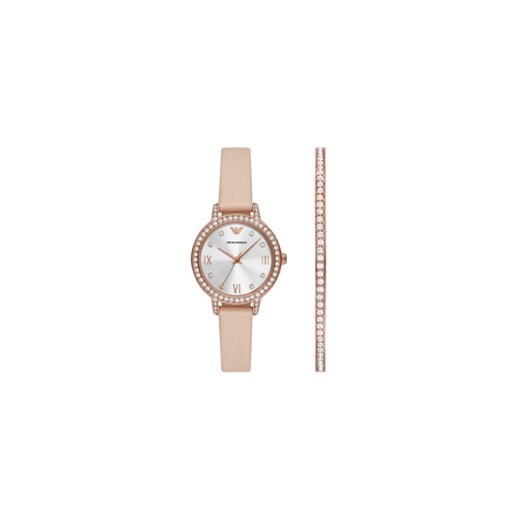 Emporio Armani Zestaw zegarek i bransoletka Cleo Gift Set AR80069SET Beżowy ze sklepu MODIVO w kategorii Zegarki - zdjęcie 171453836