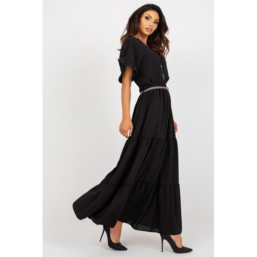 Czarna spódnica z falbaną i paskiem - długość maxi ze sklepu 5.10.15 w kategorii Spódnice - zdjęcie 171455397