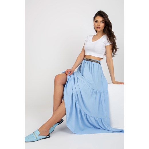 Jasnoniebieska rozkloszowana spódnica z falbaną ze sklepu 5.10.15 w kategorii Spódnice - zdjęcie 171455405