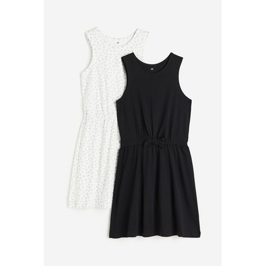H & M - Sukienka z wiązanym detalem 2-pak - Czarny H & M 140 (8-10Y) H&M
