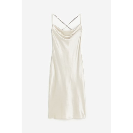H & M - Satynowa sukienka na ramiączkach ze strassem - Beżowy H & M 38 H&M