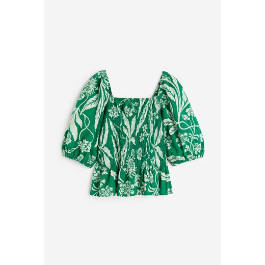 Bluzka damska zielona H & M w kwiaty z tkaniny z długim rękawem 