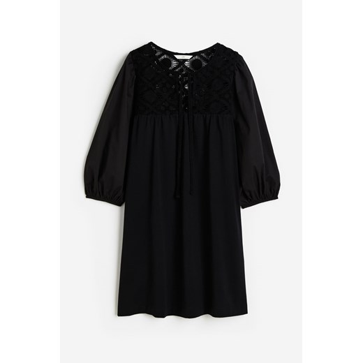 H & M - Dżersejowa sukienka z koronką - Czarny H & M M H&M